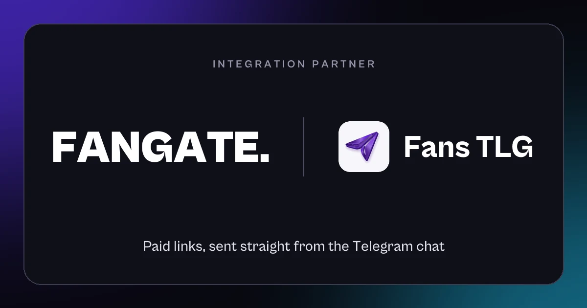 Dark banner with the Fangate wordmark next to the Fans TLG logo and the line Integration partner